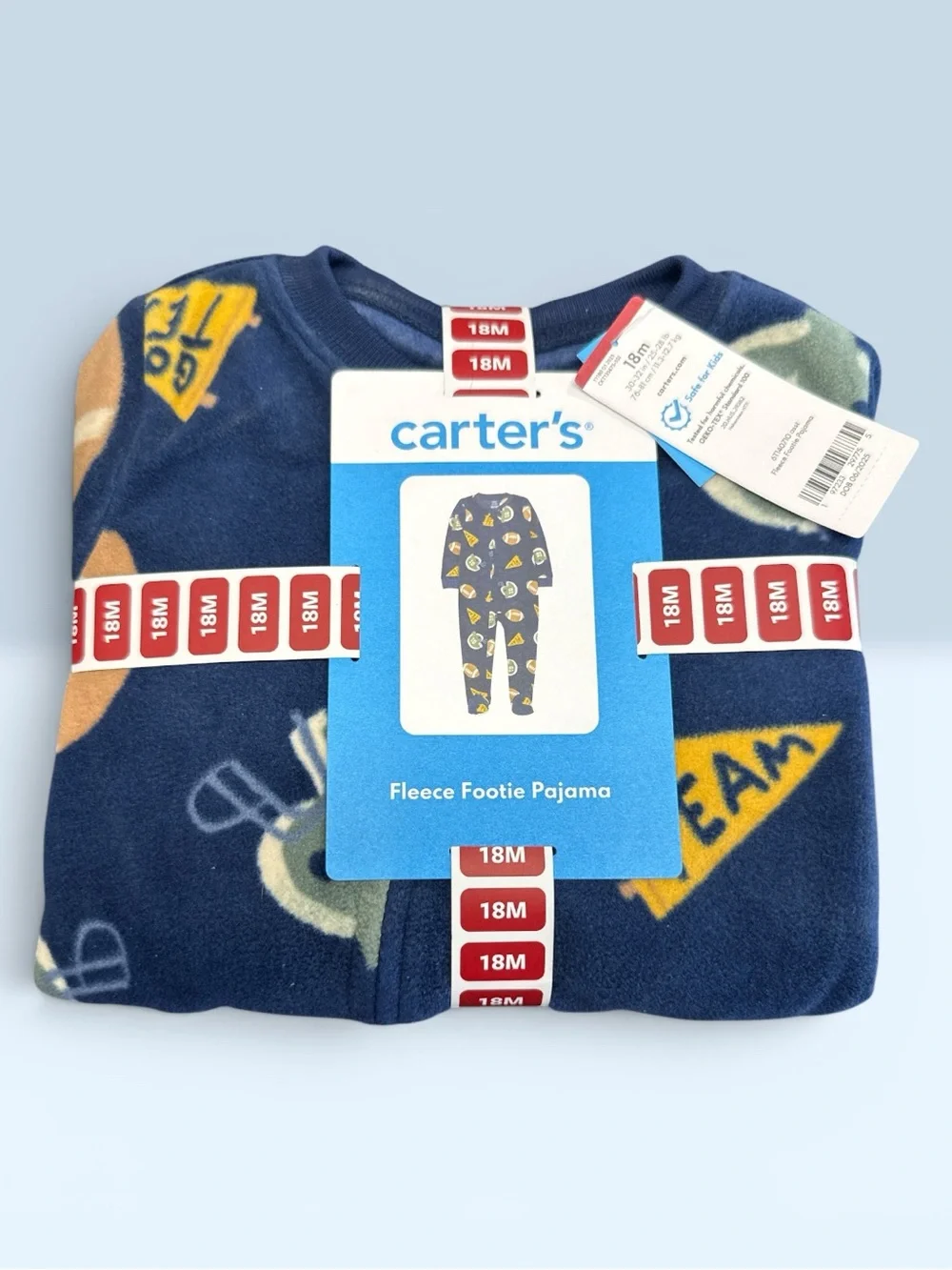 Carter's Navy Fleece Footed Pajama with Sports Print